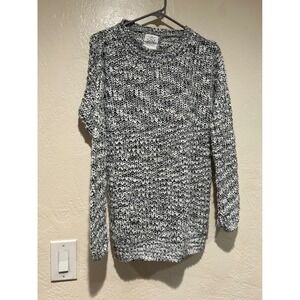 SWS Knitwear Mens Small Black White Marled Chunky Knit Crewneck Pullover Sweater
